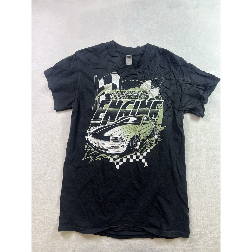 Gildan Mens Movin Fast Never Last Engine Car Graphic T-Shirt Black Size S